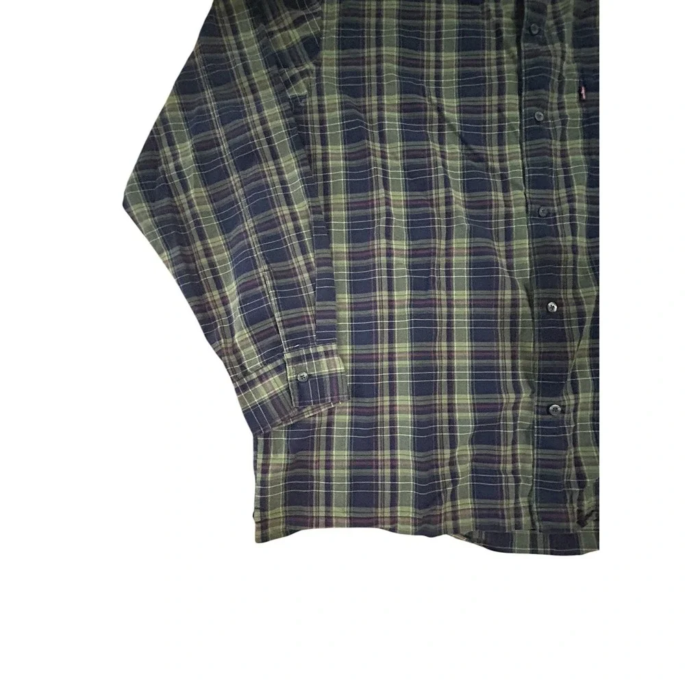 Levis Red Tab Plaid 100% Cotton Long Sleeve Button-Down Shirt SZ XL Green Casual